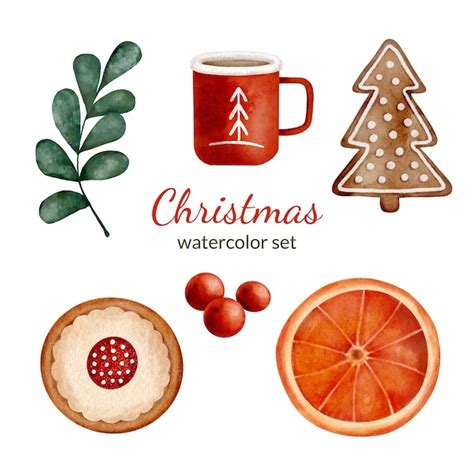 Premium Vector Watercolor Christmas Illustration Set With Cookies Hot Cocoa Dried Orange Slice