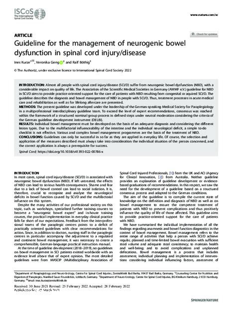 Pdf Guideline For The Management Of Neurogenic Bowel Dysfunction In