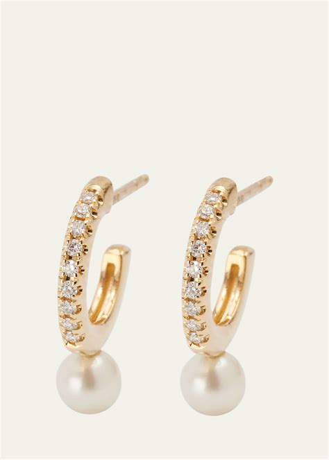 Mizuki K Gold And Diamond Small Hoop Earrings With Pearls Bergdorf