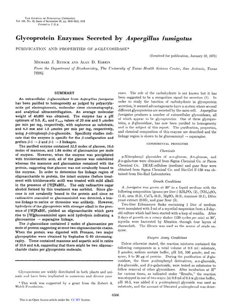 Pdf Glycoprotein Enzymes Secreted By Aspergillus Fumigatus