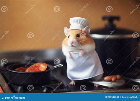 Hamster Chef Cooking With Miniature Frying Pan Stock Illustration