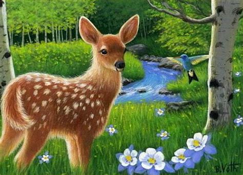 Cerfs Biches Faons Chevreuils En Peinture Et Illustrations Bridget