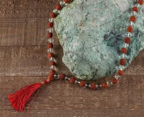 Rudraksha And Clear Quartz Mala Crystal Necklace Handknotted 108 Jaap