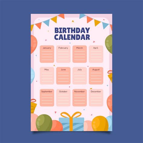 Premium Vector Hand Drawn Birthday Calendar Template