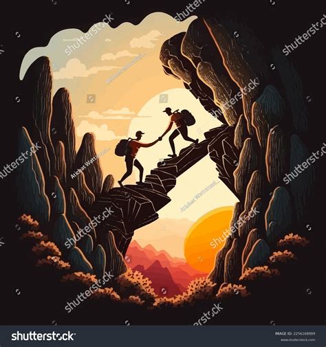 Silhouette Of People Helping Each Other Hike Up Royalty Free Stock Vector 2256168989