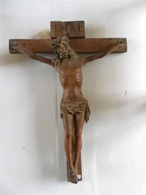 ANCIEN CRUCIFIX CHRIST sur croix en chêne ancien 50 x 37 5 cm Flandres