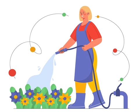 Premium Vector Woman Work In Garden Concept Young Girl With Watering