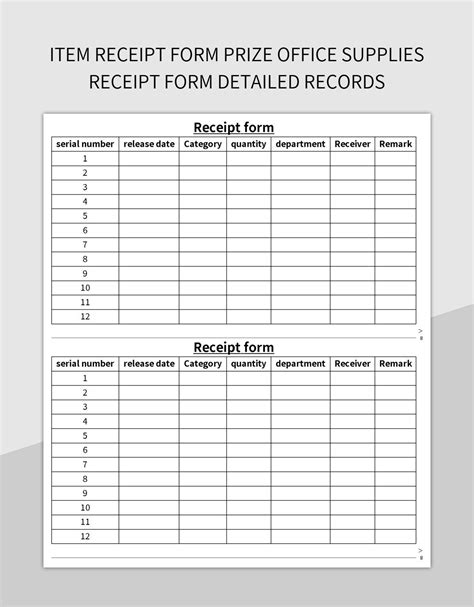 Item Receipt Form Prize Office Supplies Receipt Form Detailed Records