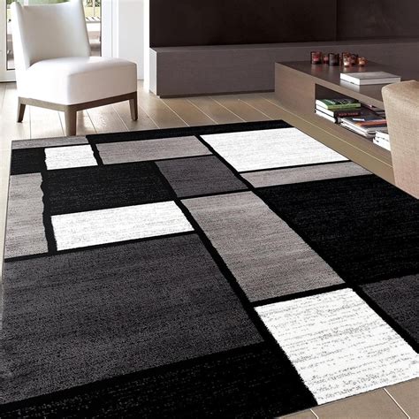 Box Pattern Graygrey Black White Area Rug Black Living Room Decor