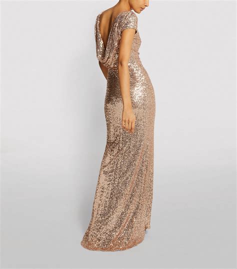 Badgley Mischka Pink Cowl Back Sequin Gown Harrods Uk