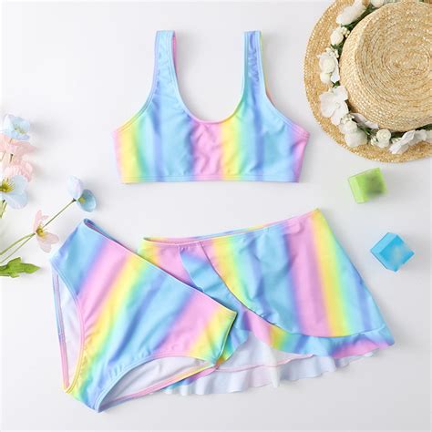 Delliss Girls Swimsuit PCS Bathing Suit Quick Dry Tankini Set With Cover Up Beach Skirt Bikini