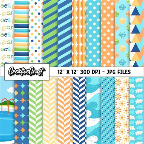 20 Pool Party Digital Papers 300 DPI Highest Quality Pool Party