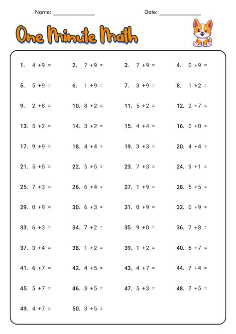 One Minute Math Worksheets