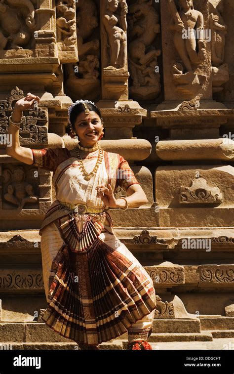 Dancer Performing Bharatnatyam In Khajuraho Dance Festival Khajuraho