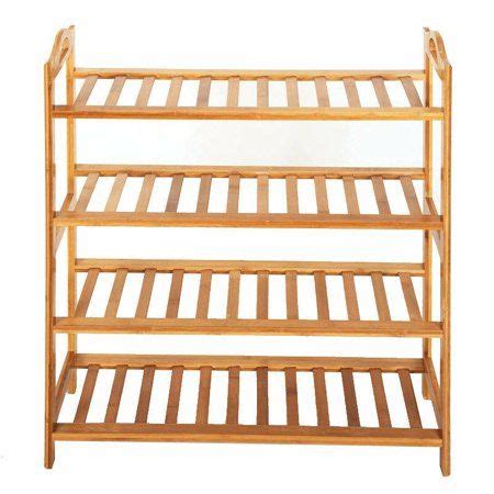 Zimtown Bamboo Wood Shoe Rack 4 Tier Pairs Entryway Shoe Shelf Tower