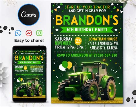 Editable Tractor Birthday Invitation Tractor Invitation 5x7 Etsy