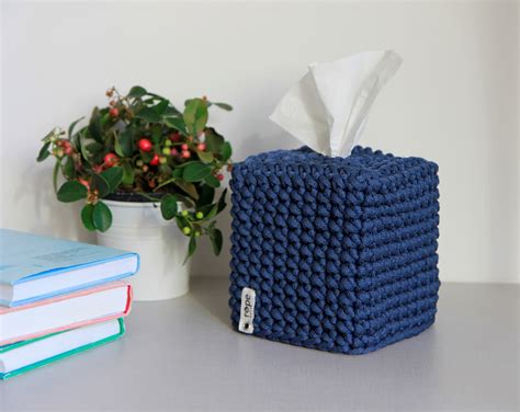 Square Blue Jeans Tissue Box Cover Crochet Scandinavian Style Etsy