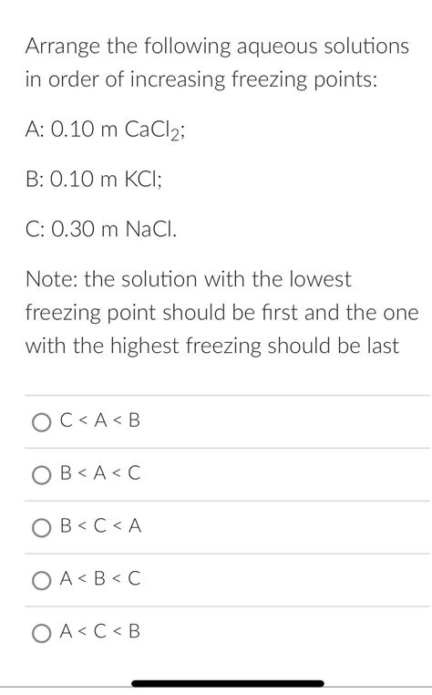 Solved Arrange The Following Aqueous Solutions In Order Of Chegg