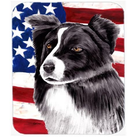 Usa American Flag With Border Collie Mouse Pad Hot Pad Or Trivet 1