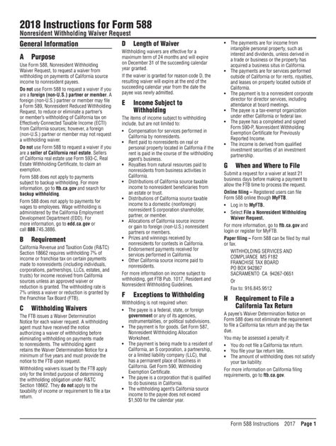 Fillable Online Ftb Ca 2018 Form 588 Instructions Nonresident