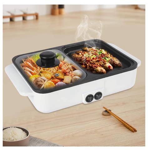 Hot Pot With Grill In Indoor Non Stick Electric Hot Pot And Frying Pan Black White
