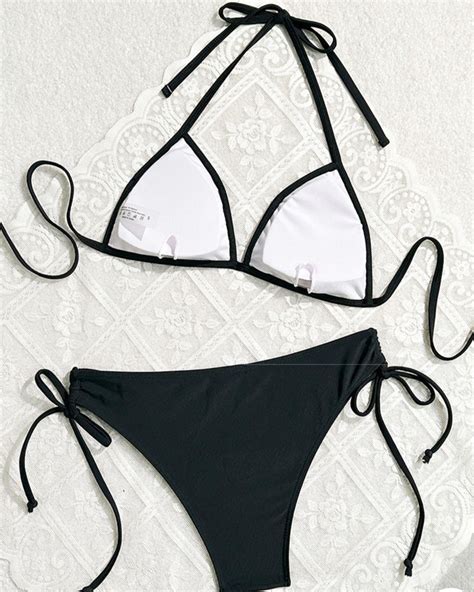 Stripe Print Halter Swimsuit Black Stripe Bikini Printed Stripe Sexy Bikini Two Piece Bikini