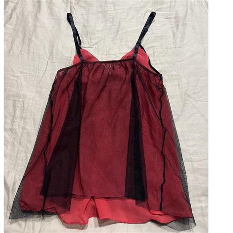 Victoria Secret Mesh Black And Red Lingerie Tank Top Depop