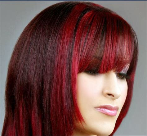 Bright red highlights in dark brown hair | Hair and Tattoos