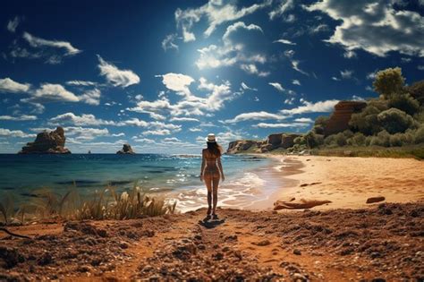 Premium Ai Image Woman In Bikini And Sunglasses Relaxing On Sandy Tropical Beach Generated With Ai