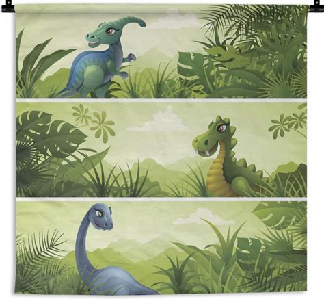 Wandkleed Dinosaurus Illustratie Drie Illustraties Van Leuke