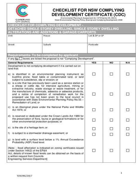 Fillable Online Checklist For Nsw Complying Development Certificate