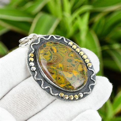 Rhyolite Pendant 925 Sterling Silver Pendant 18k Gold Plated Handmade