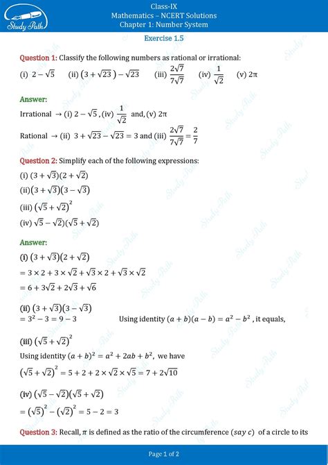 Ncert Solutions For Class Maths Exercise Chapter Number System