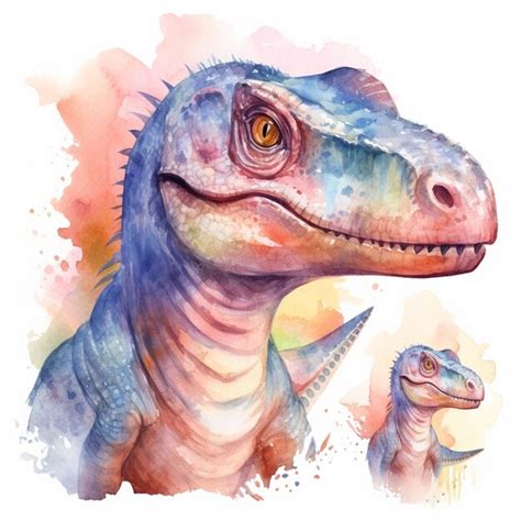 Hay Una Pintura En Acuarela De Un Dinosaurio Con Una Gran Cabeza Ai