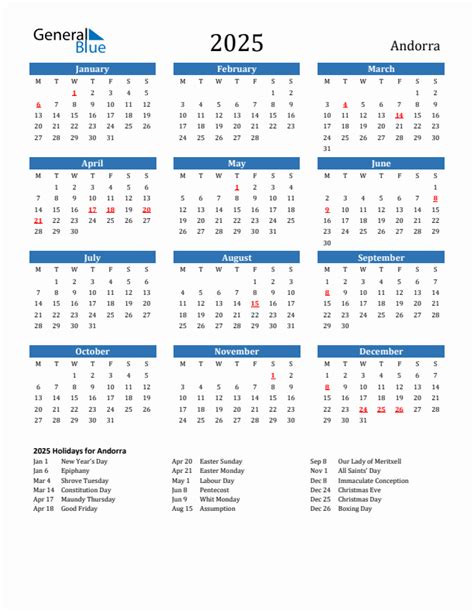 2025 Andorra Calendar with Holidays