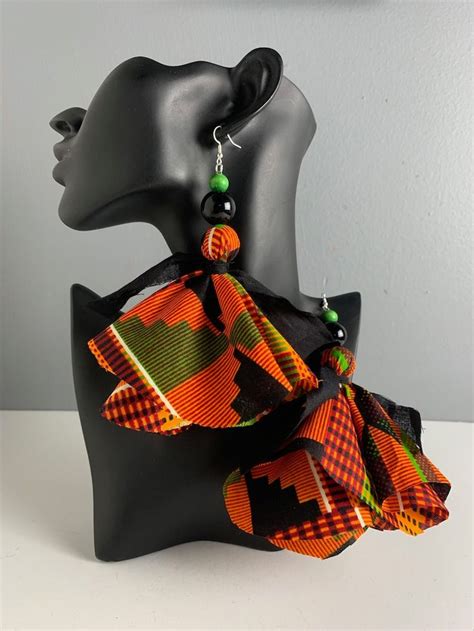 Kente African Print Cloth Earrings African Print Earrings Fabric Earrings Tassel Earrings