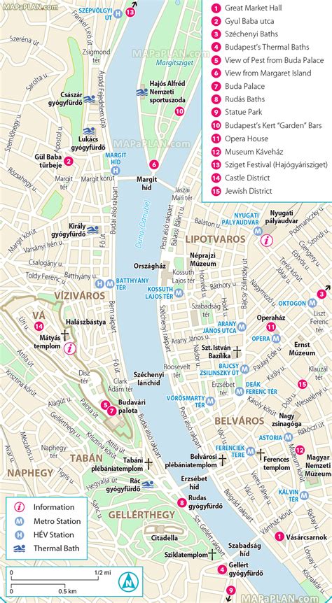 Budapest printable sightseeing map - One-day trip to explore top 15