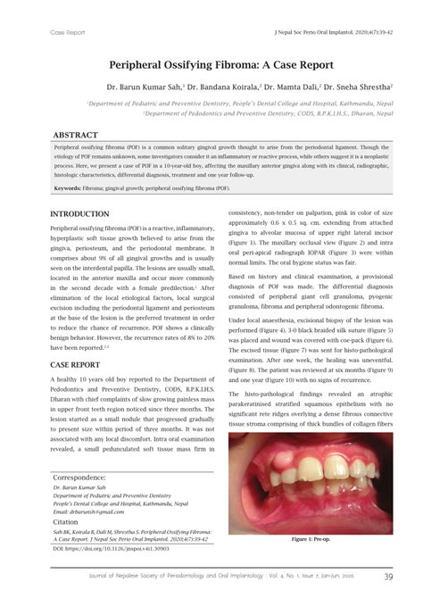 Pdf Peripheral Ossifying Fibroma A Case Report