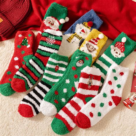 Cute Christmas Fuzzy Cozy Socks For Women Warm Plush Fun Colorful Holiday Sleepwear T