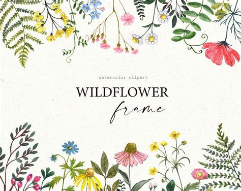 Watercolor Wildflowers Frame Clipart Botanical Floral Frame Bright