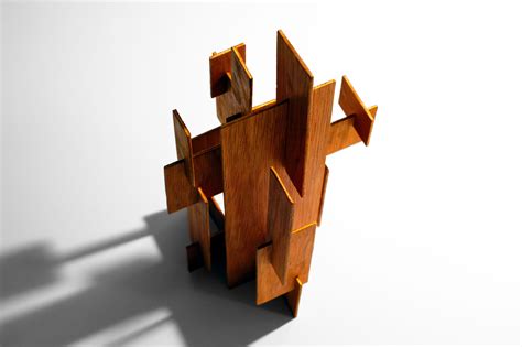 Mid-Century Modern Wood Slot Sculpture – Made by Joel