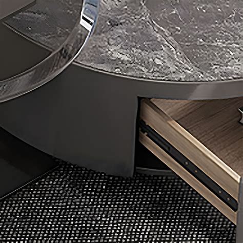 Modern Round Stone Coffee Table Set In Gray With Storage Drawers