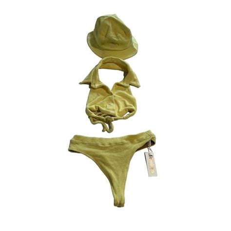 Frankie S Bikinis Swim Nwt Frankies Bikinis Ellie Terry Halter Bikini Bucket Hat In Yellow