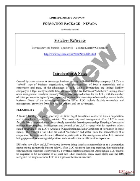 Nevada Limited Liability Company Llc Formation Package Nevada Llc Formation Us Legal Forms