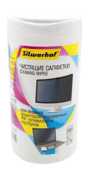 Влажные салфетки Silwerhof 671214, 100 шт (туба) для экранов мониторов ...