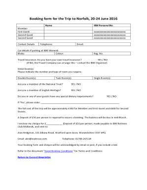 Fillable Online Booking Form For E Iow Trip To Isle Of Wight