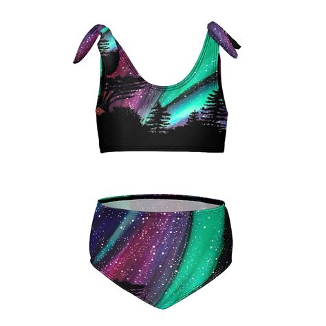 Alaskan Aurora Aurora Borealis Northern Lights Girl S Piece Bikini Set Beach Sport Swimsuit