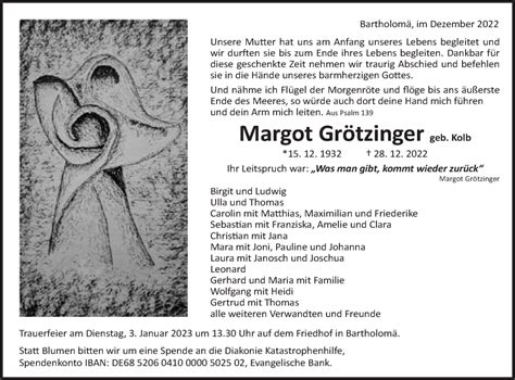 Traueranzeigen von Margot Grötzinger OstalbTrauer