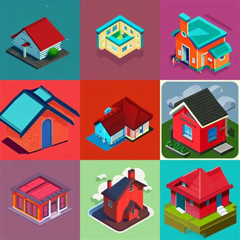 KREA Isometric Webdesign Icon For House With Red Tile Gable Roof By