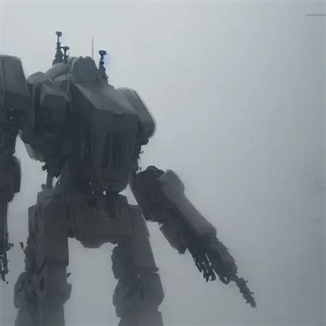 Gigantic Mecha Walking Dense Fog Jakob Rozalski Stable Diffusion